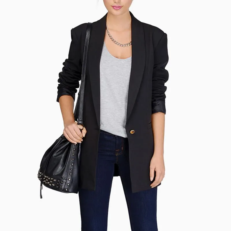 Women Double Pockets Long Sleeve OL Lapel Neck Longline Coat Single Button Trench Coat