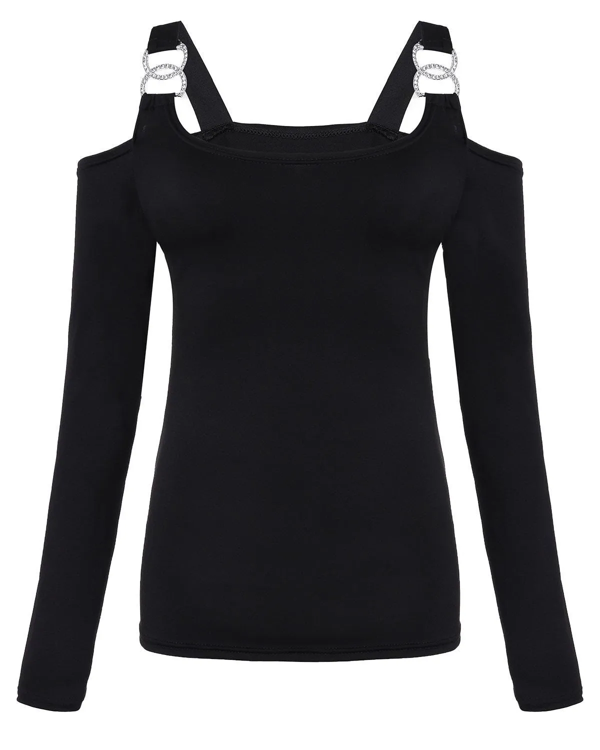 Women Off Shoulder T-shirt Fashion Ladies Bodycon Slim Fit Tops Rhinestone Buckles Straps Casual Tee Shirts Plus Size