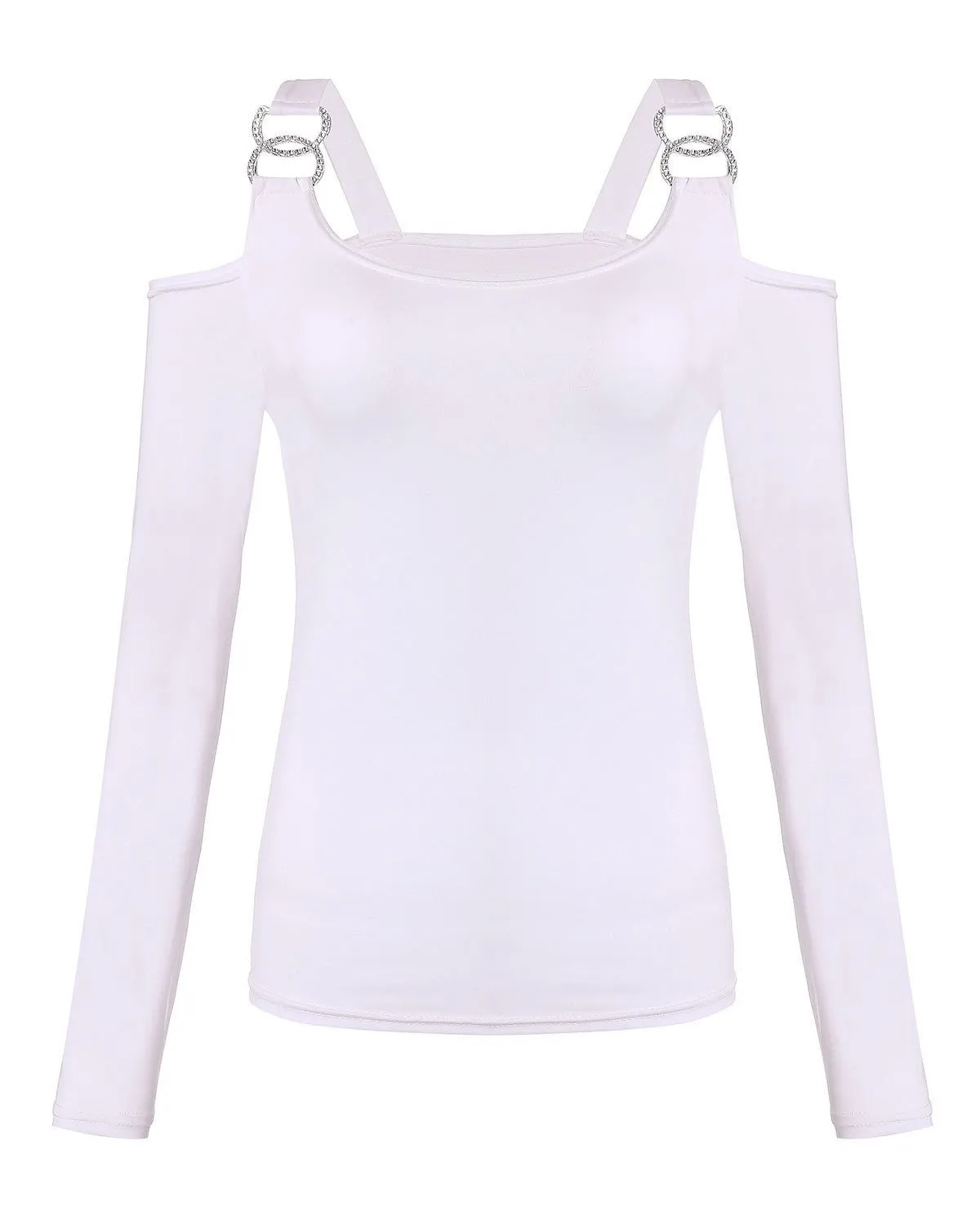 Women Off Shoulder T-shirt Fashion Ladies Bodycon Slim Fit Tops Rhinestone Buckles Straps Casual Tee Shirts Plus Size