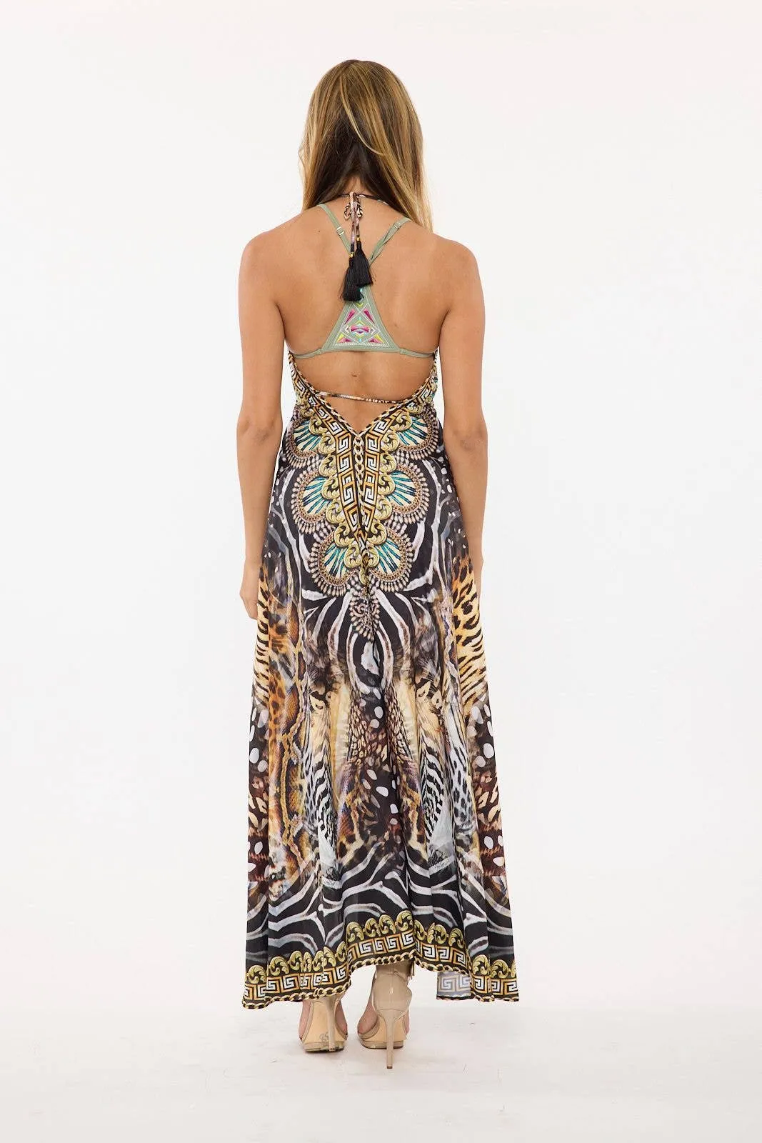 Women's Baroque Animal Print Halter Maxi Dress