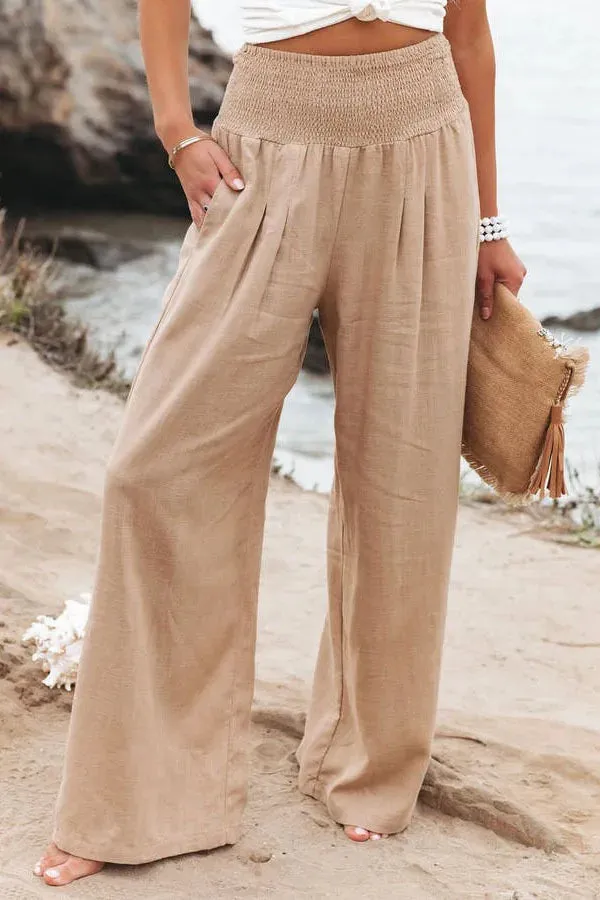 Women's Casual High Waist Pants with Elastic Waist and Wide Leg Style - Comfortable Summer Fit