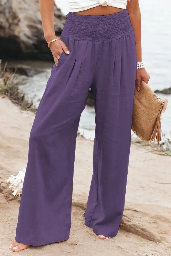 Women's Casual High Waist Pants with Elastic Waist and Wide Leg Style - Comfortable Summer Fit