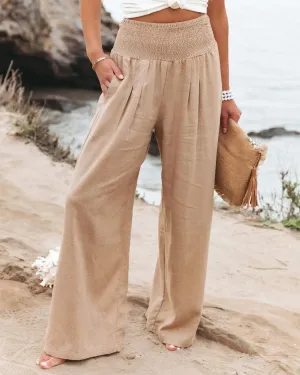 Women's Casual High Waist Pants with Elastic Waist and Wide Leg Style - Comfortable Summer Fit