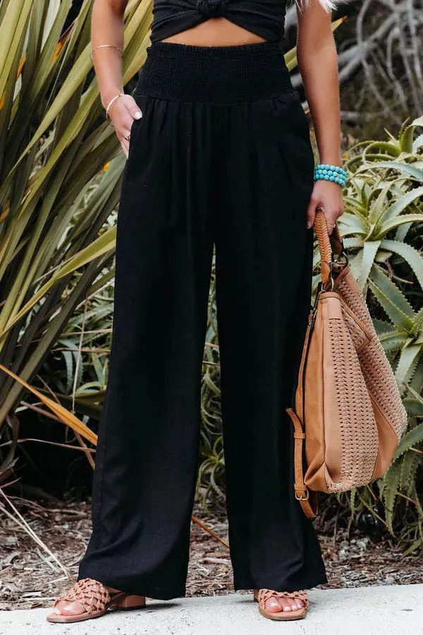 Women's Casual High Waist Pants with Elastic Waist and Wide Leg Style - Comfortable Summer Fit