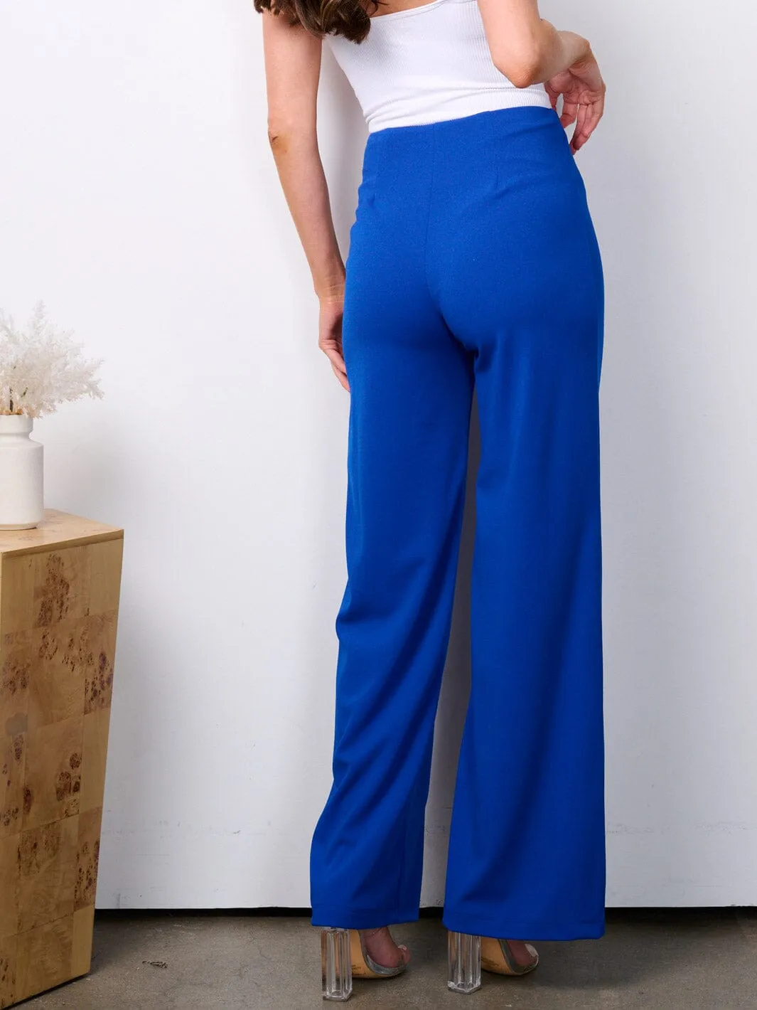 WOMEN'S ELASTIC HIGH WAIST STRAIGHT LEG PANTS