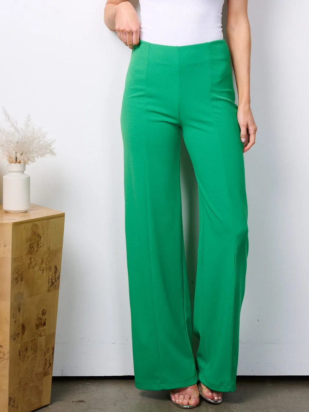 WOMEN'S ELASTIC HIGH WAIST STRAIGHT LEG PANTS