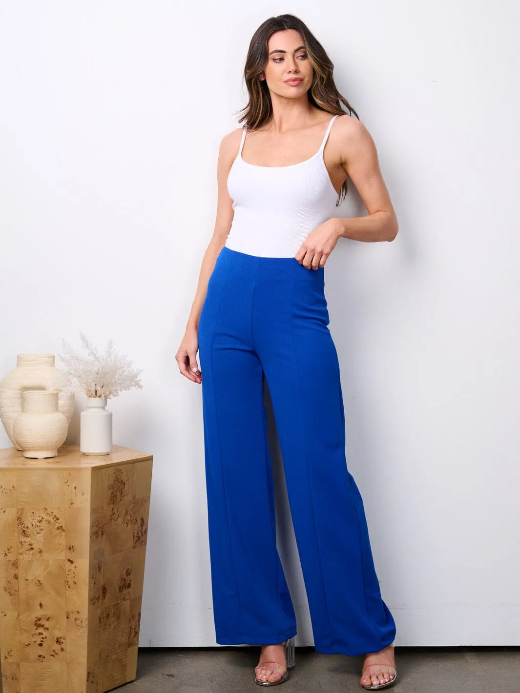 WOMEN'S ELASTIC HIGH WAIST STRAIGHT LEG PANTS