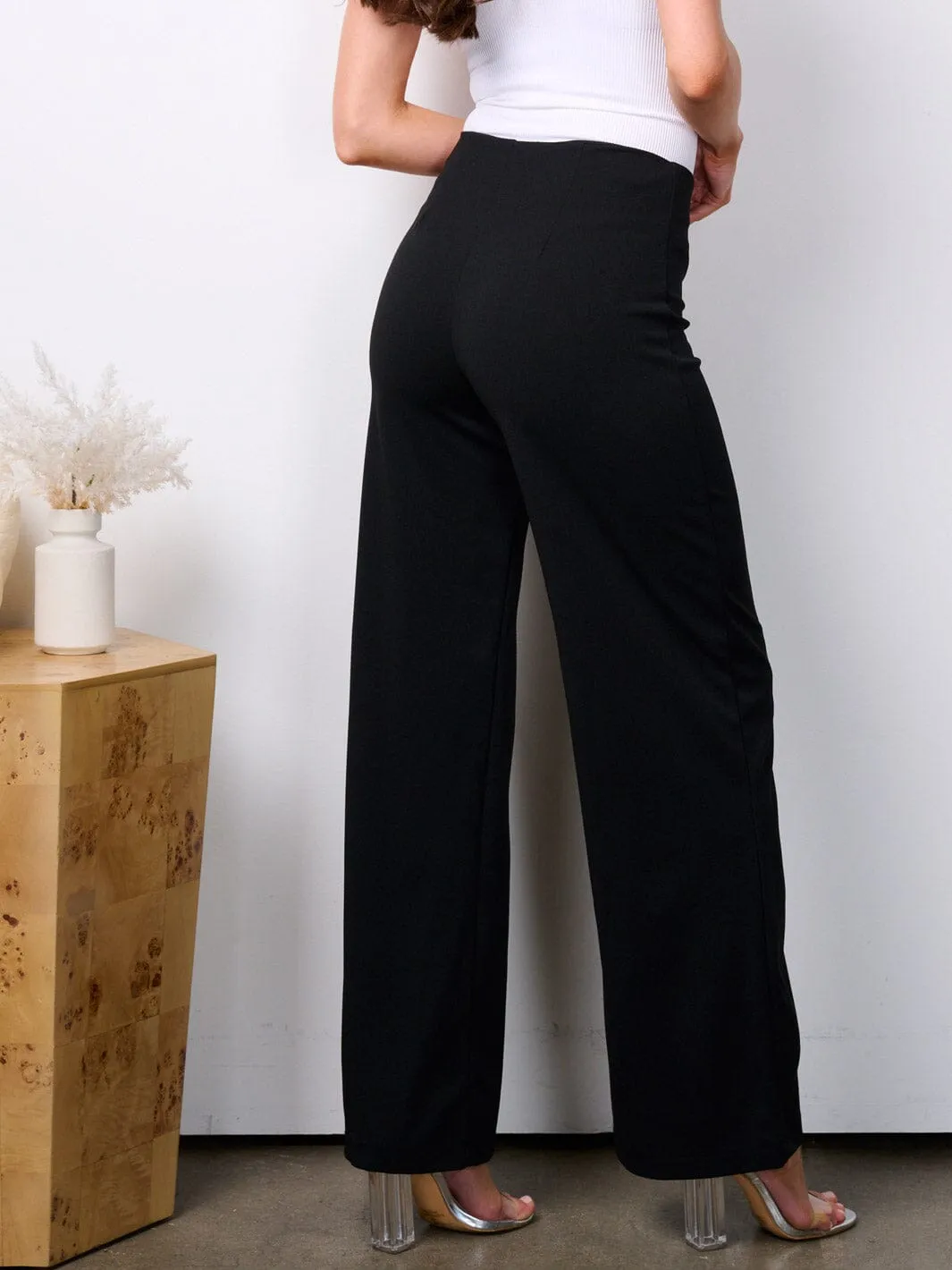 WOMEN'S ELASTIC HIGH WAIST STRAIGHT LEG PANTS
