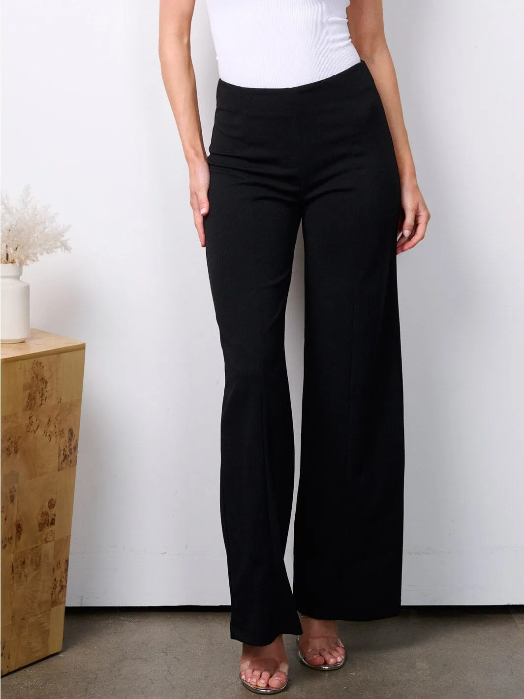 WOMEN'S ELASTIC HIGH WAIST STRAIGHT LEG PANTS