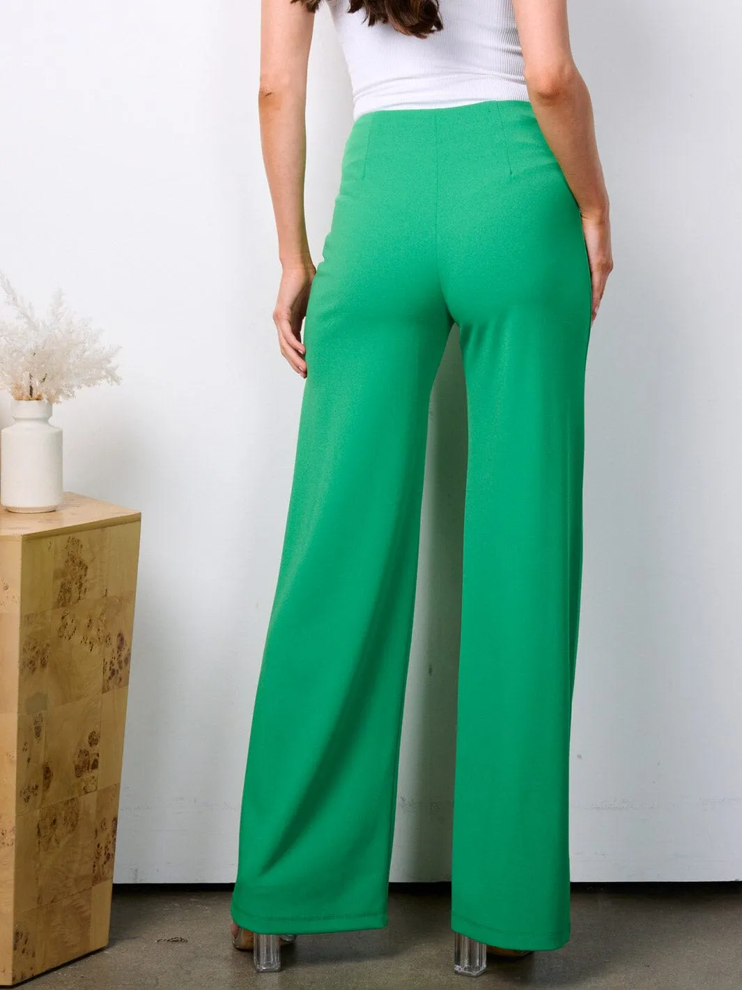 WOMEN'S ELASTIC HIGH WAIST STRAIGHT LEG PANTS