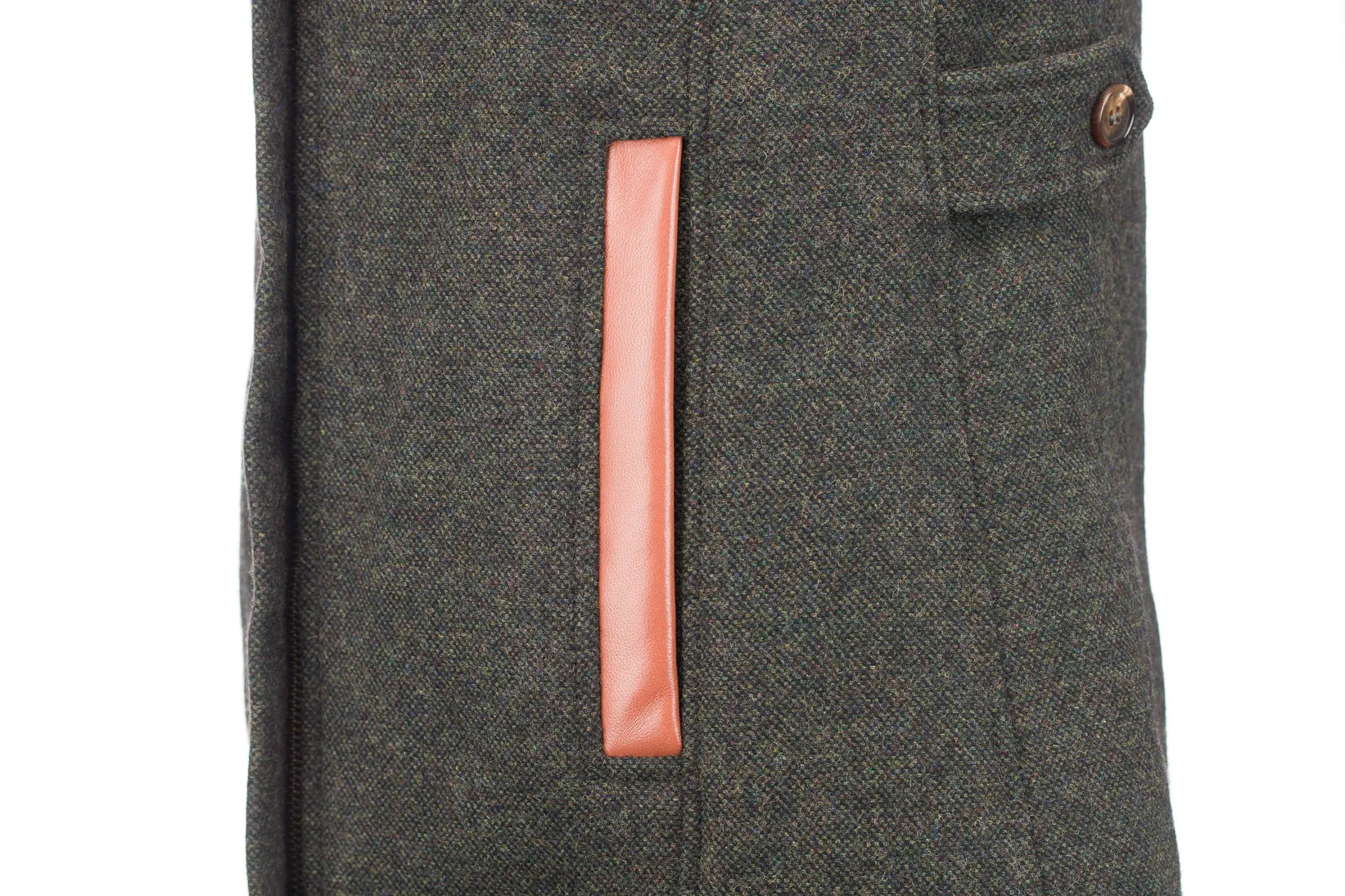 Women's Light Green Gilet with Leather Trim