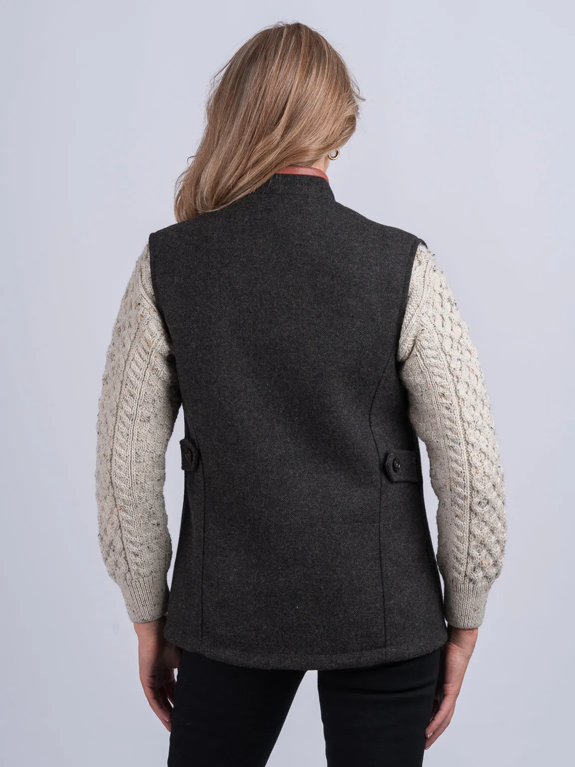 Women's Light Green Gilet with Leather Trim