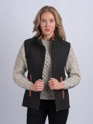 Women's Light Green Gilet with Leather Trim