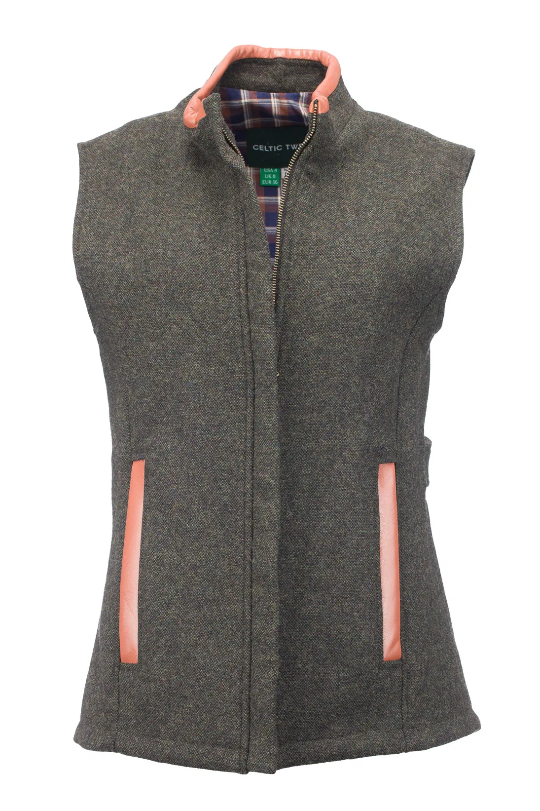 Women's Light Green Gilet with Leather Trim