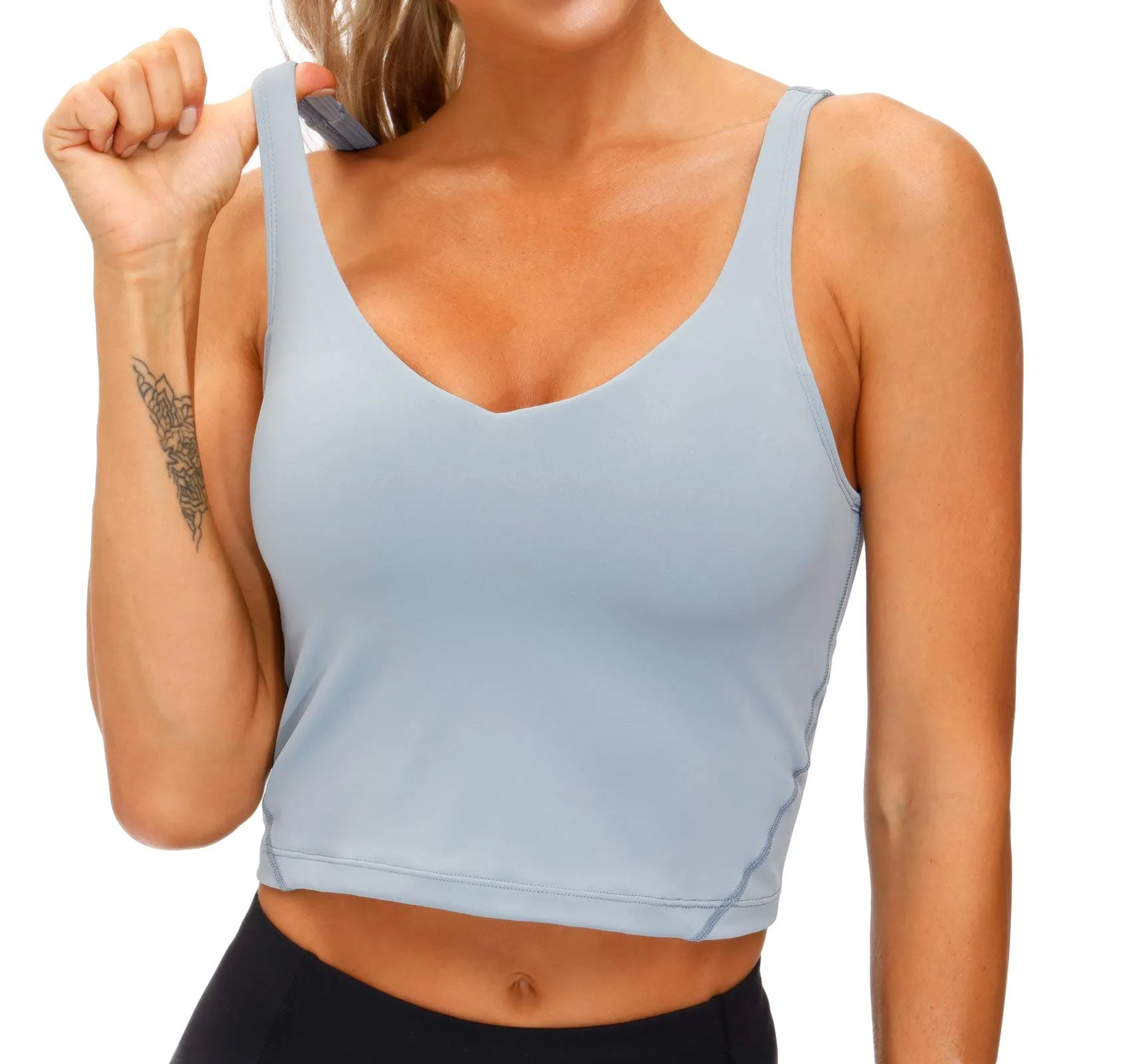 Women’s Longline Sports Bra Wirefree Padded Medium Support Yoga Bras Gym Running Workout Tank Tops (Denim Blue)