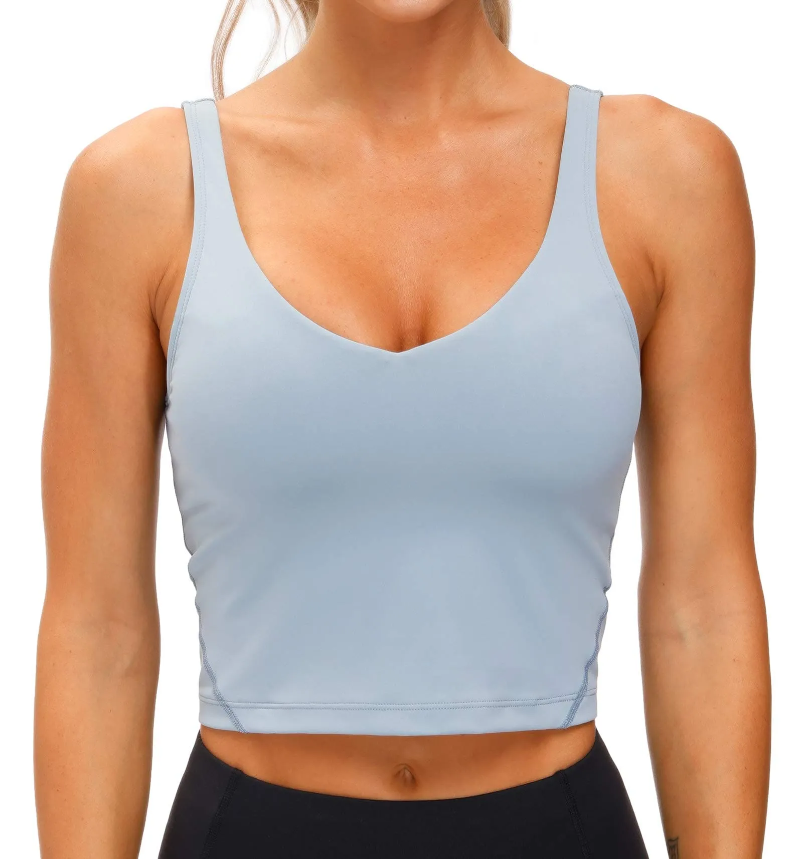 Women’s Longline Sports Bra Wirefree Padded Medium Support Yoga Bras Gym Running Workout Tank Tops (Denim Blue)
