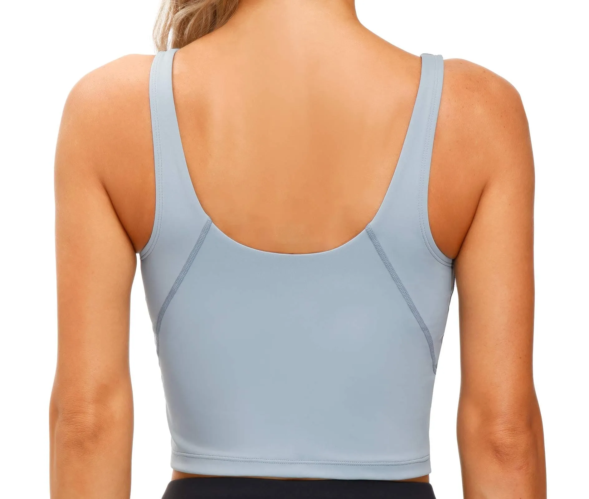 Women’s Longline Sports Bra Wirefree Padded Medium Support Yoga Bras Gym Running Workout Tank Tops (Denim Blue)