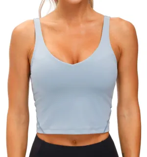Women’s Longline Sports Bra Wirefree Padded Medium Support Yoga Bras Gym Running Workout Tank Tops (Denim Blue)