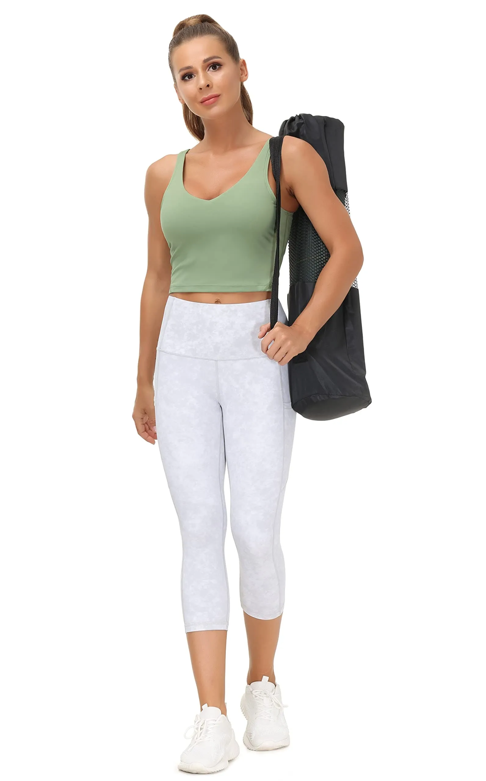 Women’s Longline Sports Bra Wirefree Padded Medium Support Yoga Bras Gym Running Workout Tank Tops (Light Green)