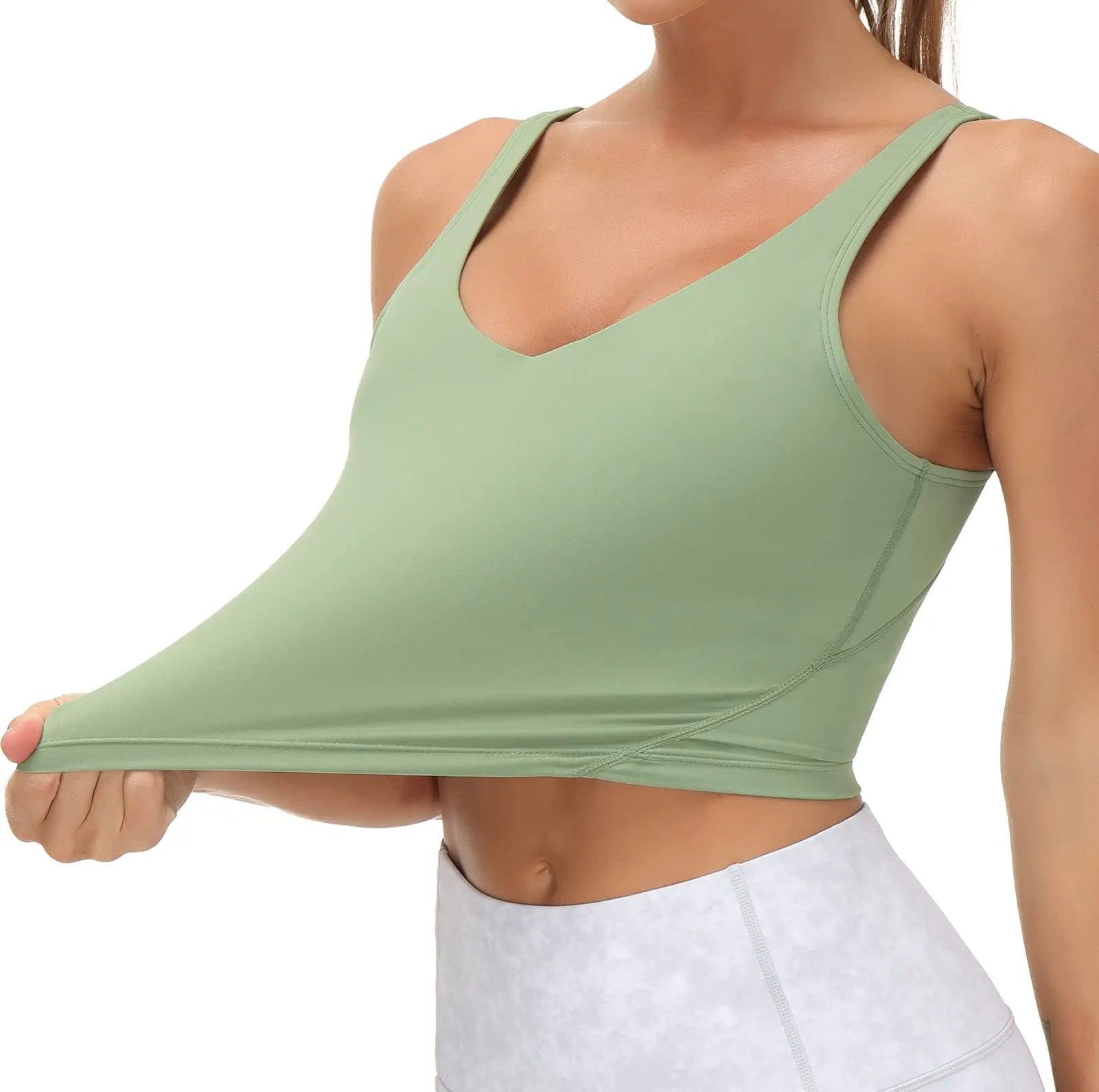 Women’s Longline Sports Bra Wirefree Padded Medium Support Yoga Bras Gym Running Workout Tank Tops (Light Green)