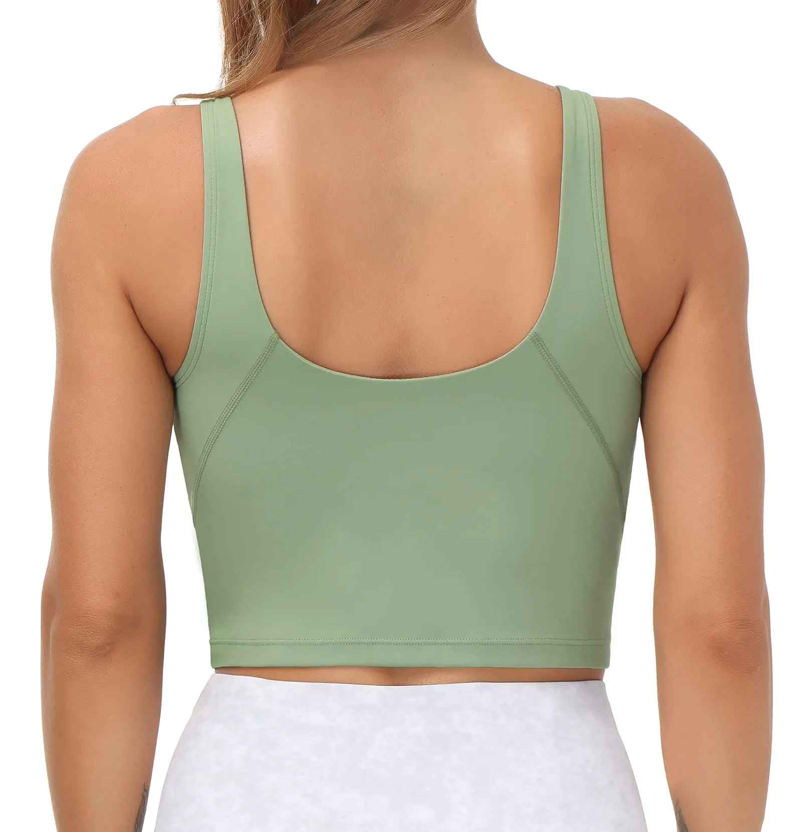 Women’s Longline Sports Bra Wirefree Padded Medium Support Yoga Bras Gym Running Workout Tank Tops (Light Green)