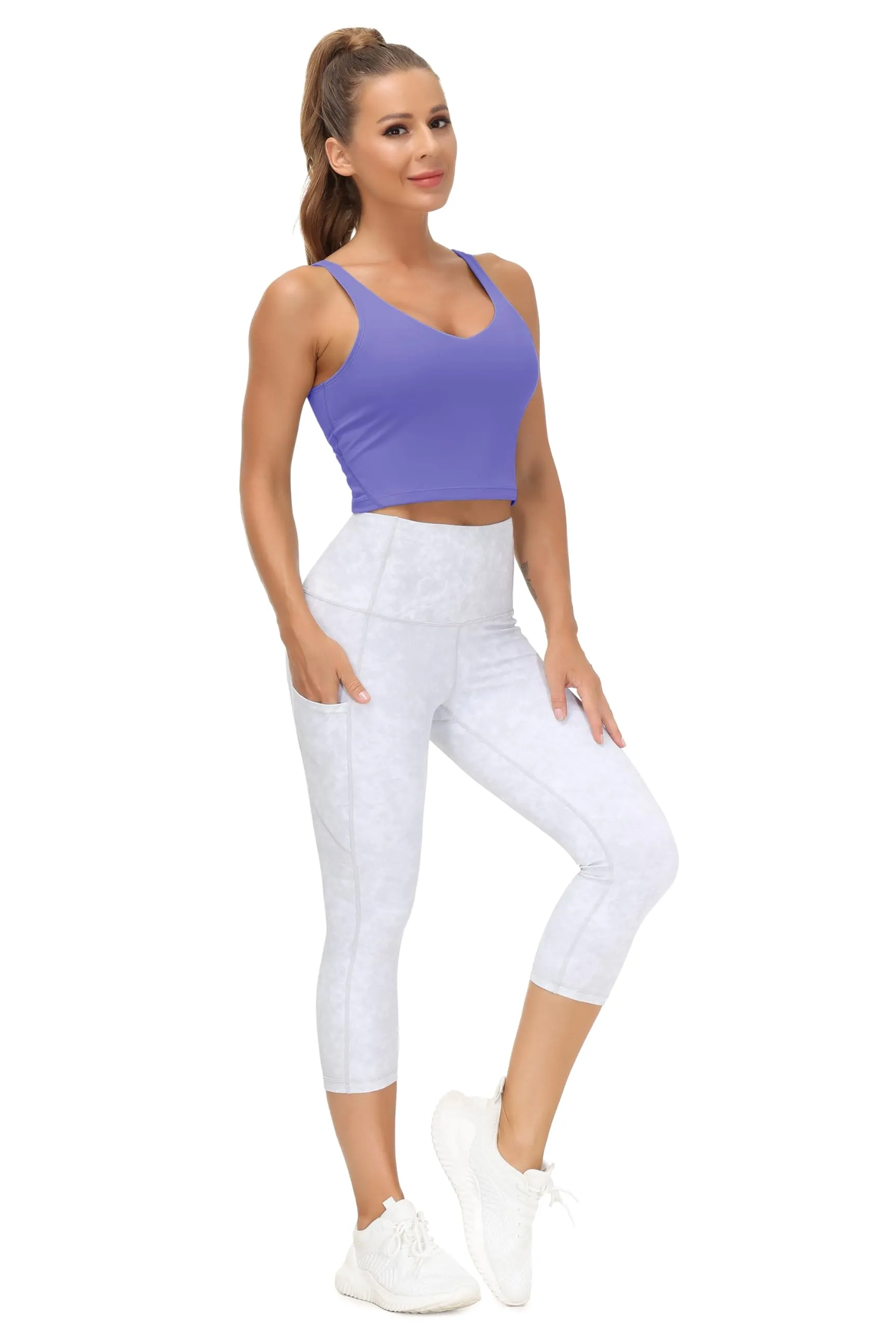 Women’s Longline Sports Bra Wirefree Padded Medium Support Yoga Bras Gym Running Workout Tank Tops(Bright Purple)