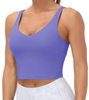 Women’s Longline Sports Bra Wirefree Padded Medium Support Yoga Bras Gym Running Workout Tank Tops(Bright Purple)