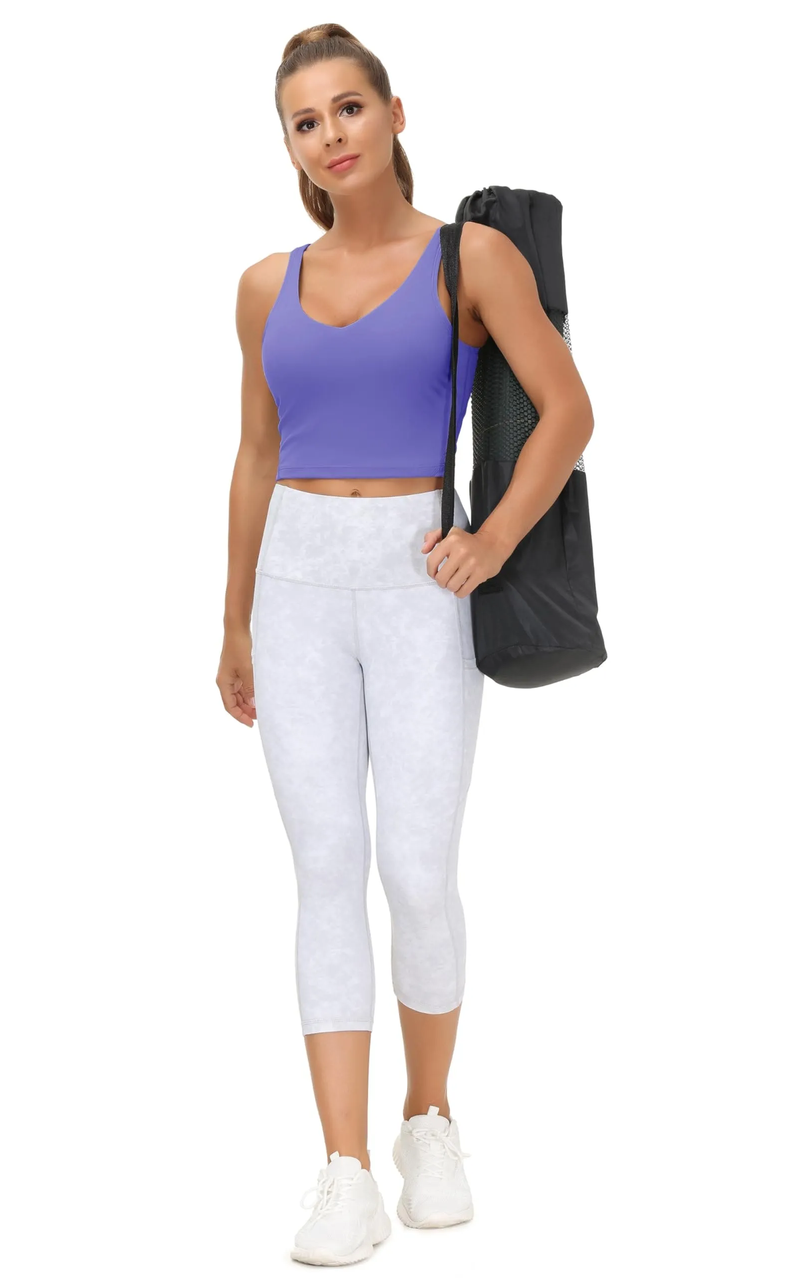 Women’s Longline Sports Bra Wirefree Padded Medium Support Yoga Bras Gym Running Workout Tank Tops(Bright Purple)
