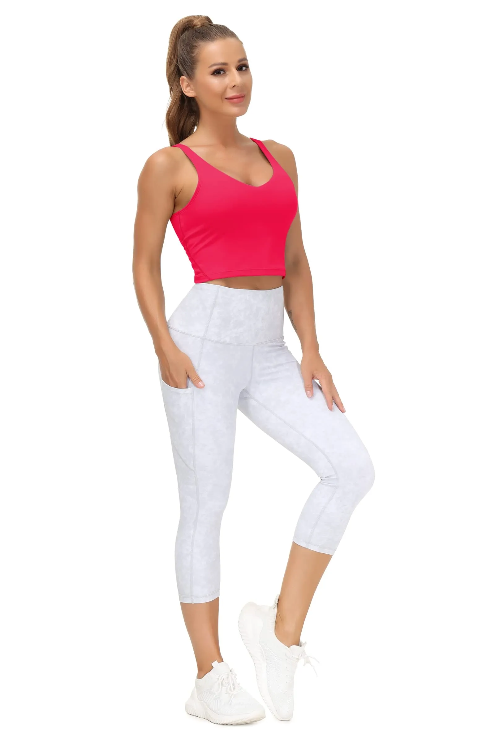 Women’s Longline Sports Bra Wirefree Padded Medium Support Yoga Bras Gym Running Workout Tank Tops(Magenta)