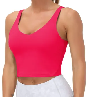 Women’s Longline Sports Bra Wirefree Padded Medium Support Yoga Bras Gym Running Workout Tank Tops(Magenta)