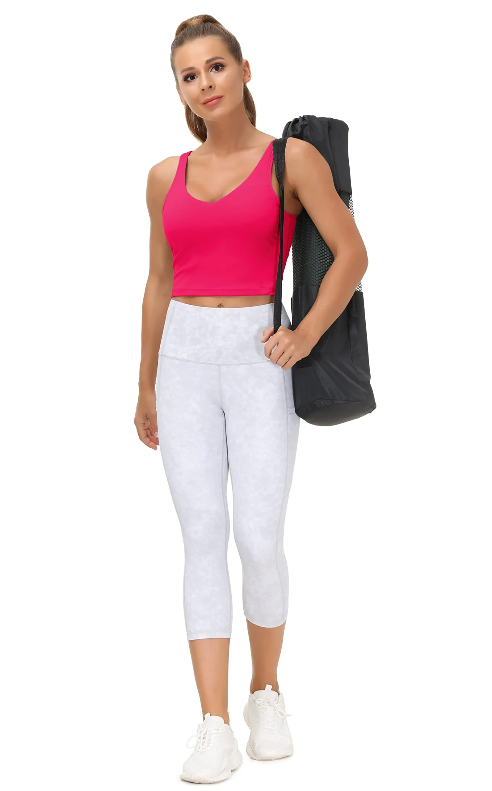 Women’s Longline Sports Bra Wirefree Padded Medium Support Yoga Bras Gym Running Workout Tank Tops(Magenta)