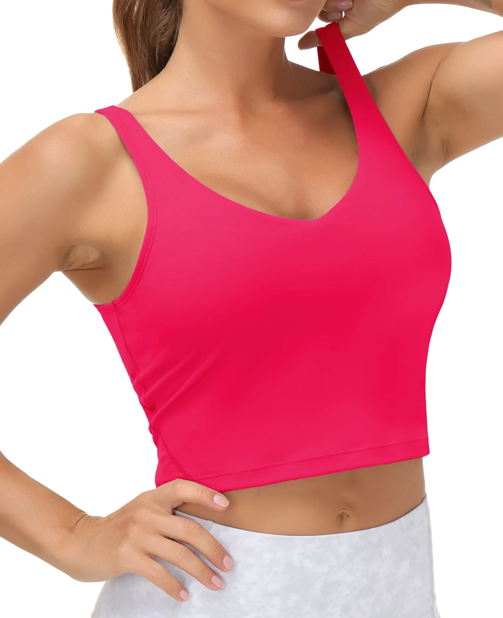 Women’s Longline Sports Bra Wirefree Padded Medium Support Yoga Bras Gym Running Workout Tank Tops(Magenta)