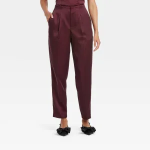 Women's Super-High Rise Tapered Ankle Tailored Satin Trousers - a New Day™ Burgundy **SIZE XL (14)**