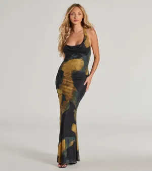 Work Of Art Abstract Marble Print Maxi Dress