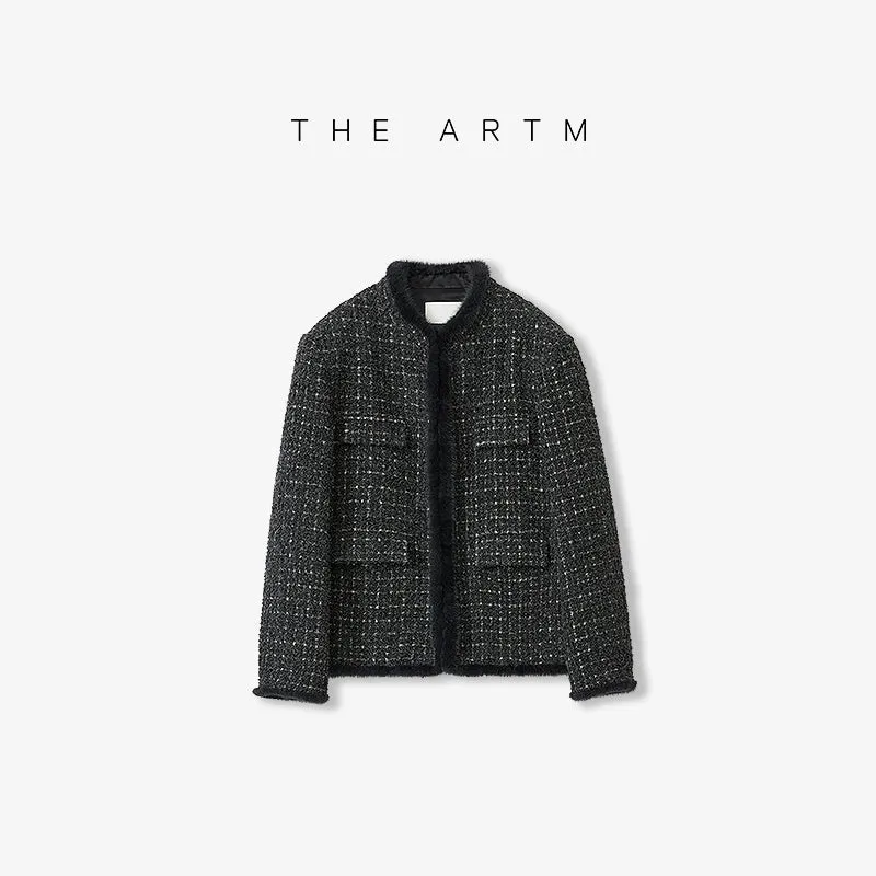 Woven Mohair Wool Coat with Mink Trim