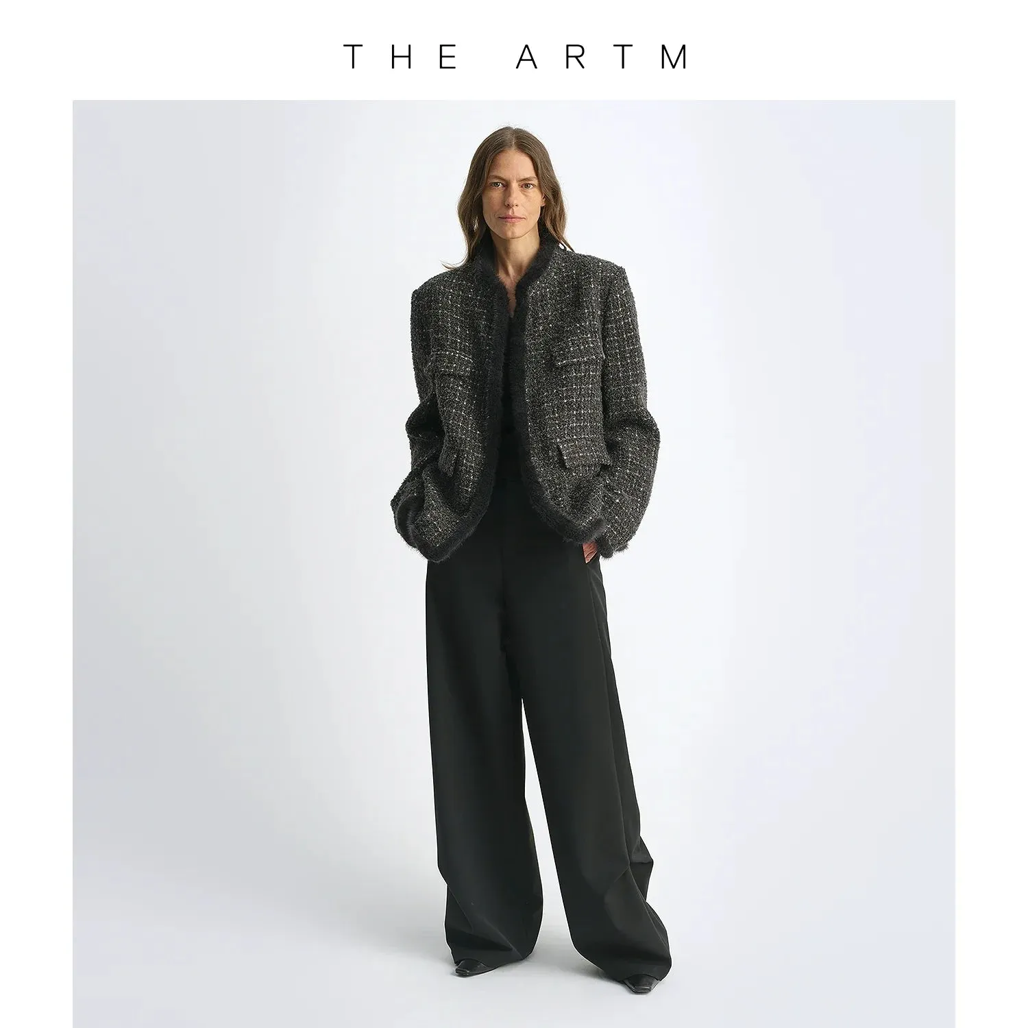 Woven Mohair Wool Coat with Mink Trim