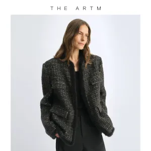 Woven Mohair Wool Coat with Mink Trim