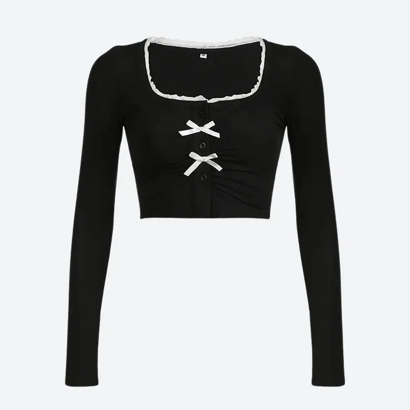 Y2K Bow Ripped Crop Top