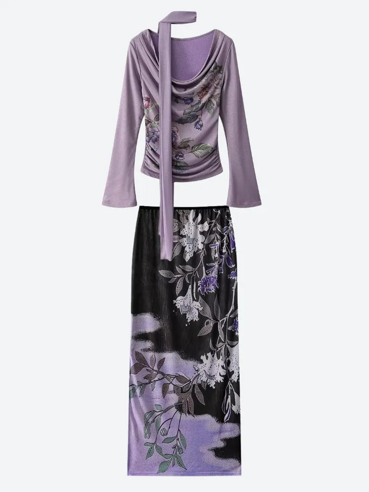 Y2K Fairy Floral Top & Maxi Skirt Two Piece Set