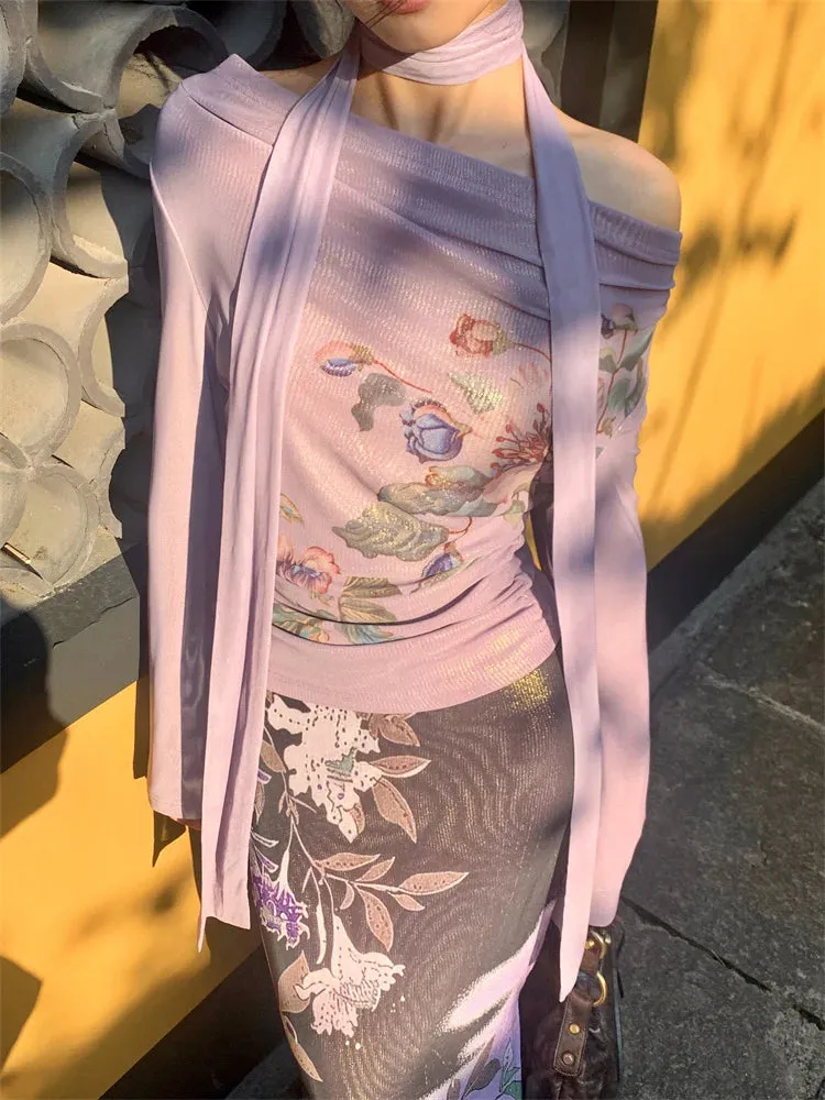 Y2K Fairy Floral Top & Maxi Skirt Two Piece Set