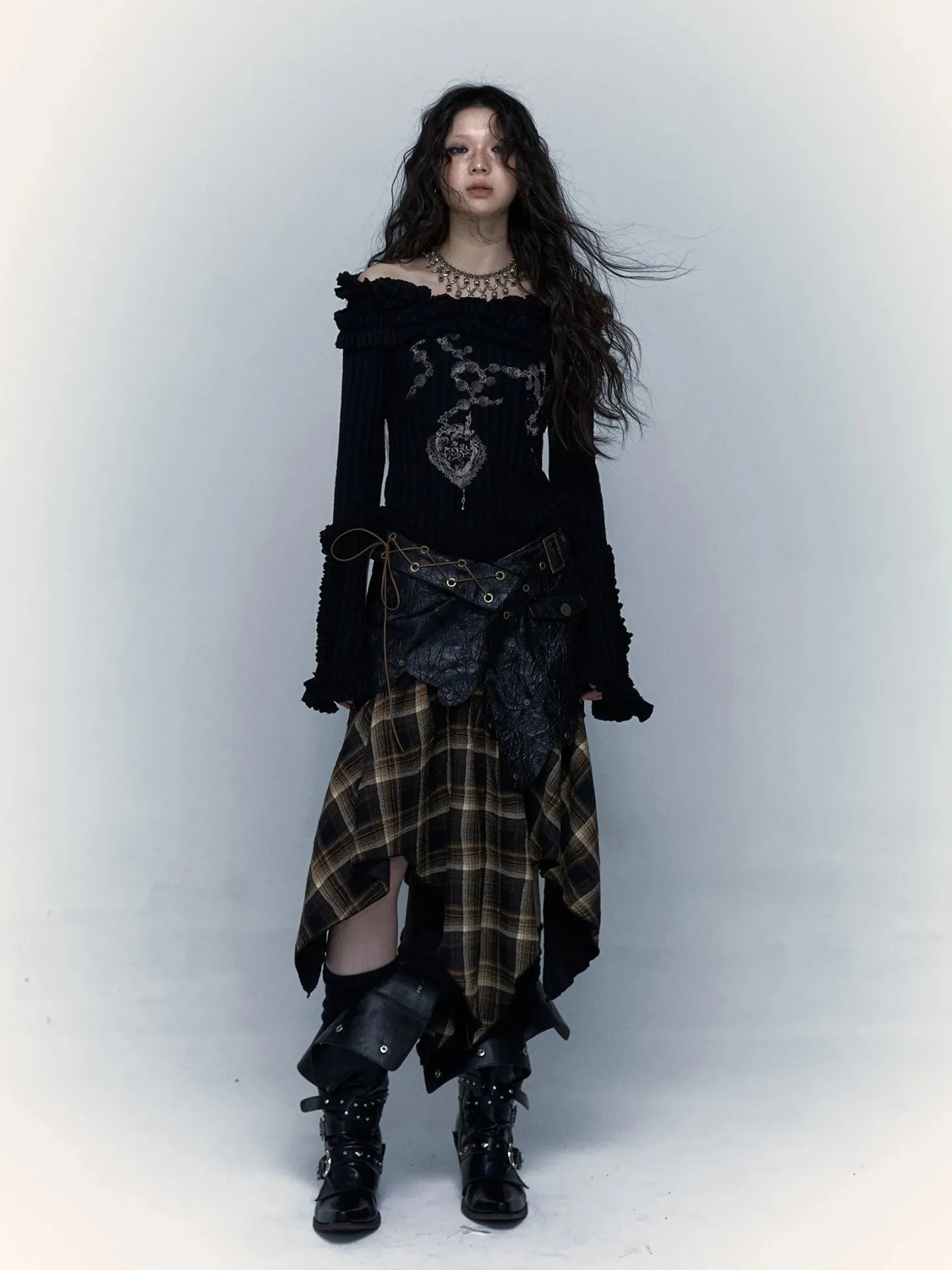 Y2K Goth Ruffled Off Shoulder Top