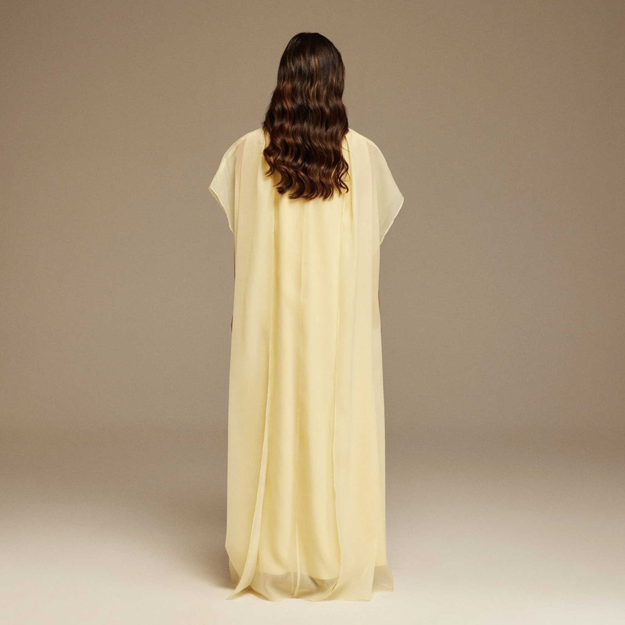 Yellow Halter Neckline Maxi Dress With Cape with scarf