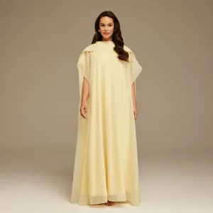 Yellow Halter Neckline Maxi Dress With Cape with scarf