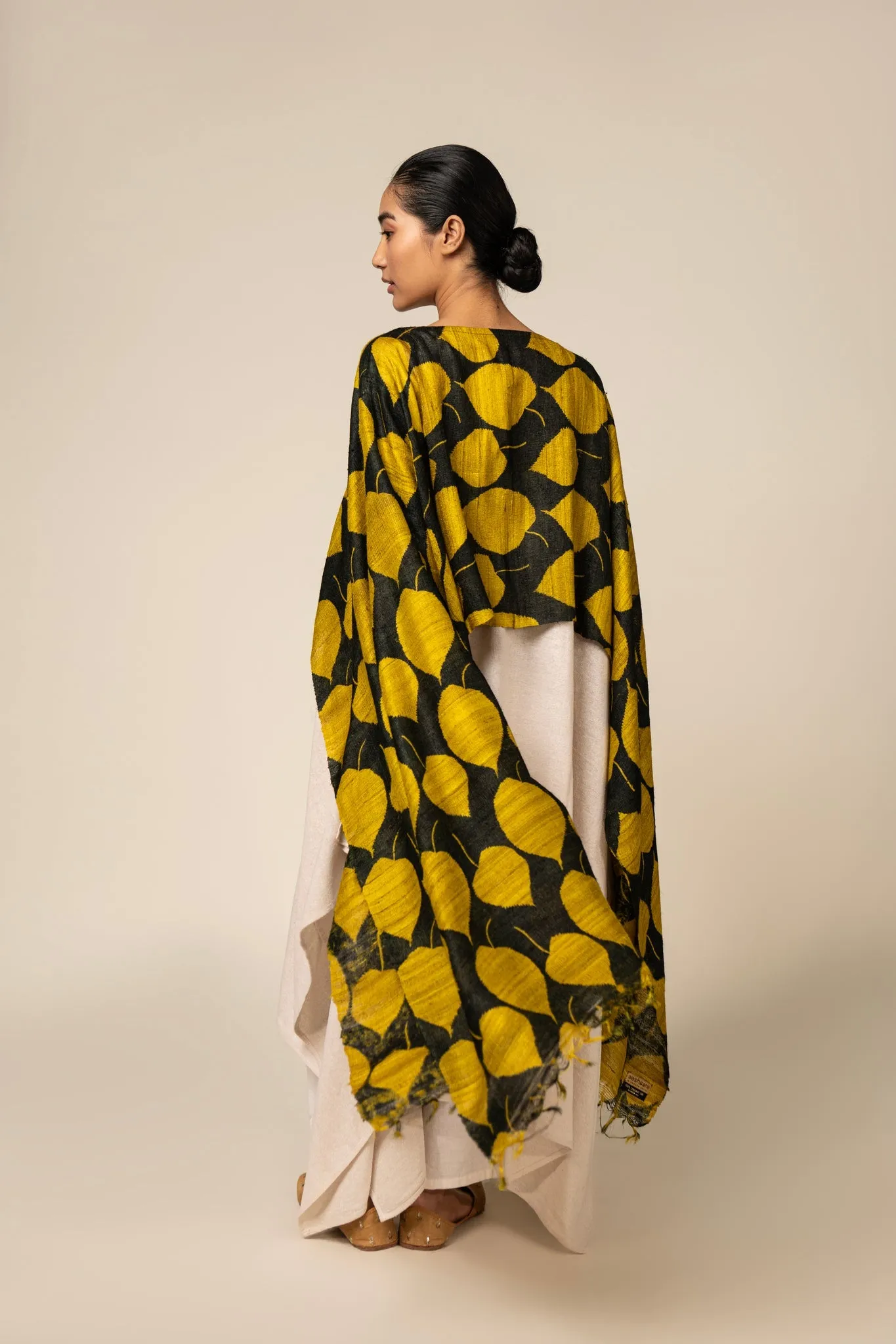 Yellow Leaf Tussar Peace Silk 3 in 1 Cape