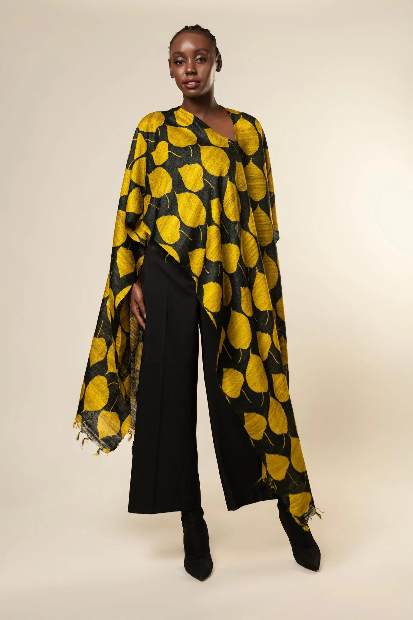 Yellow Leaf Tussar Peace Silk 3 in 1 Cape