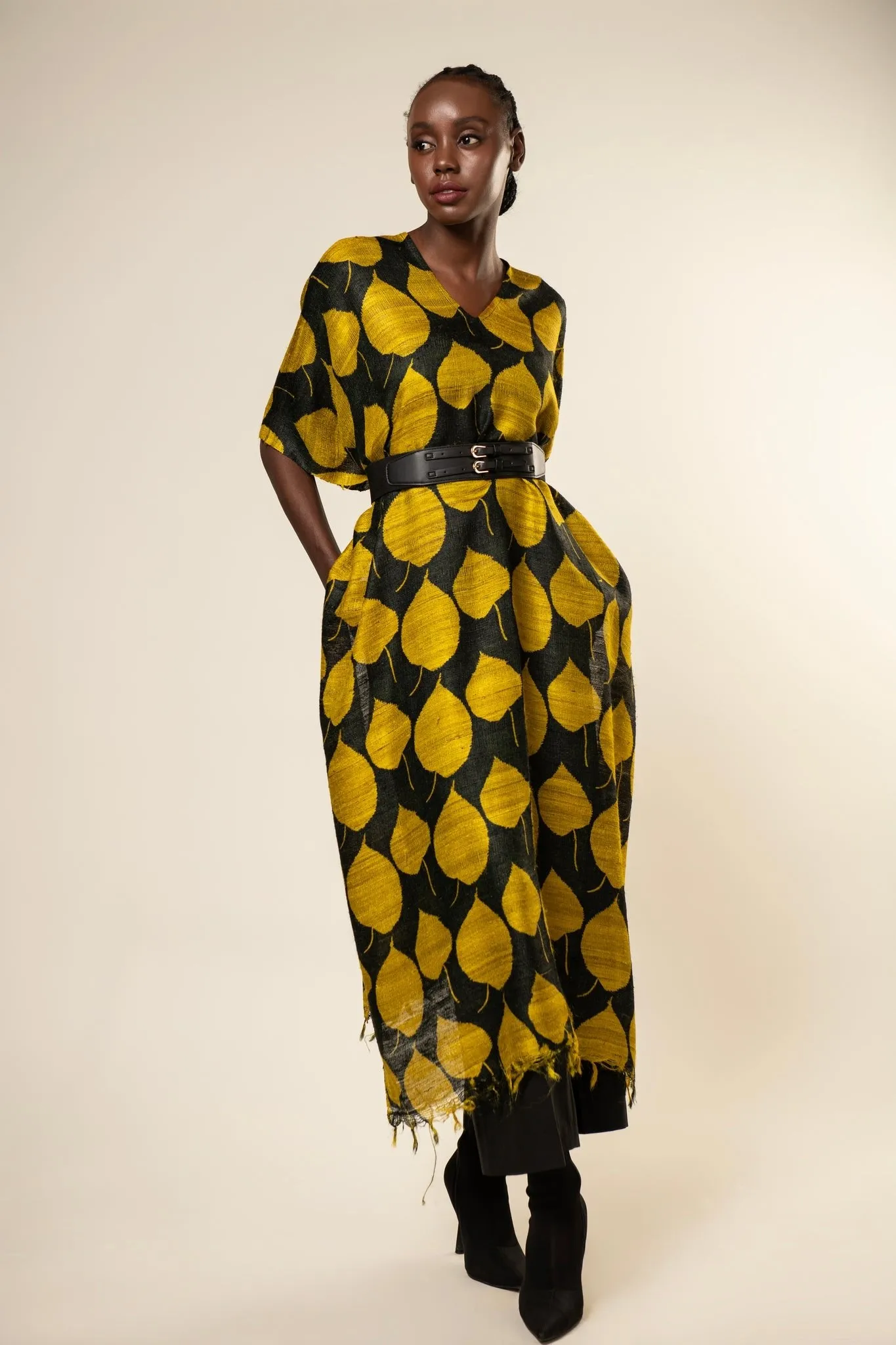 Yellow Leaf Tussar Peace Silk 3 in 1 Cape