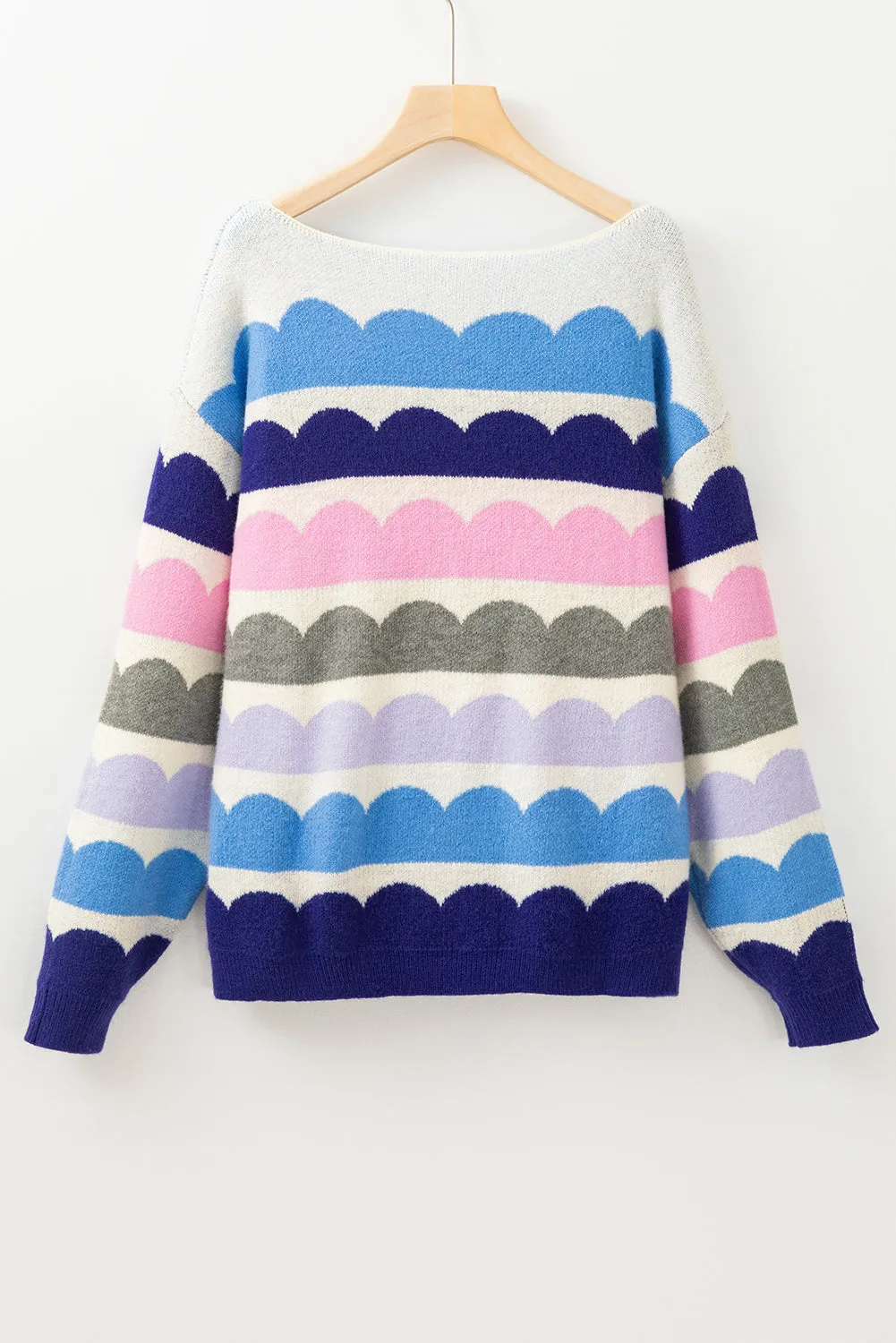 Yellow Wave Striped Balloon Sleeve Drop Shoulder Sweater