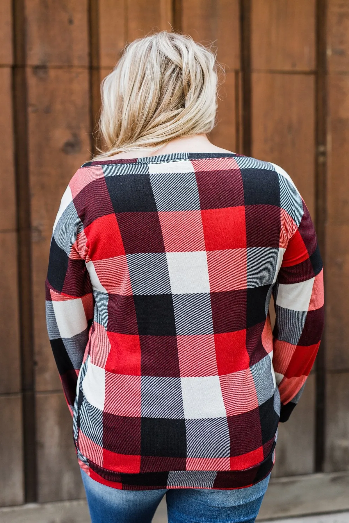 Yours Truly Checkered Off The Shoulder Top- Red