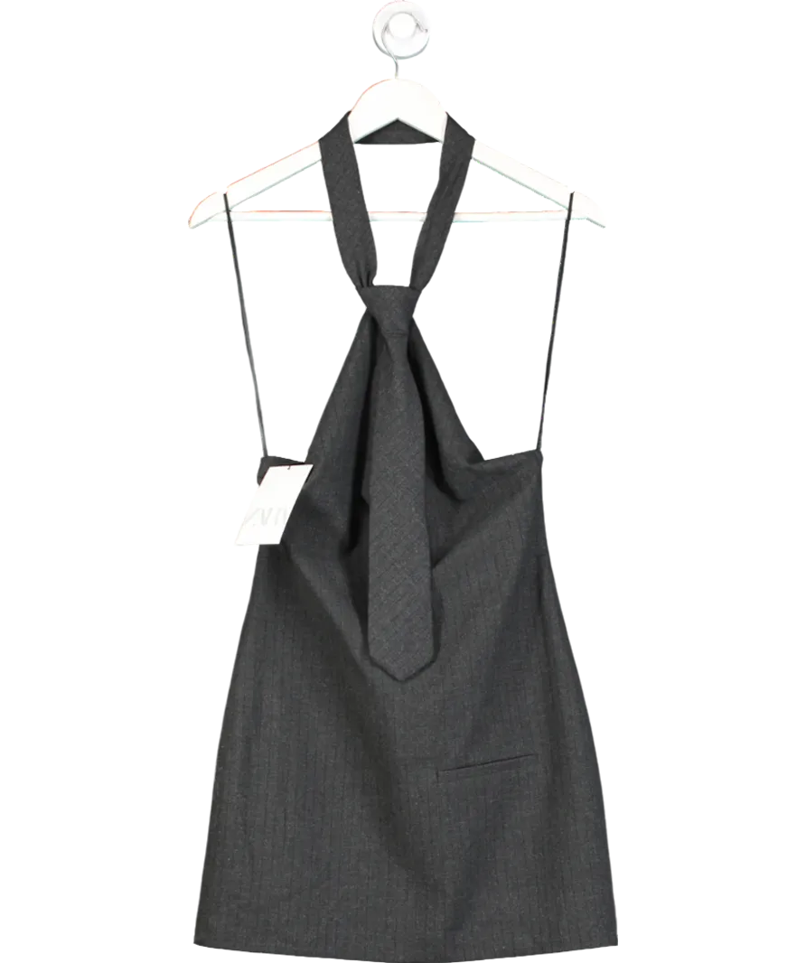 ZARA Grey Tie Up Halter Neck Dress UK S