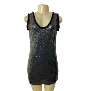 Zara Women's Black and Smoke Metallic Sequin Shift Dress Sz XS
